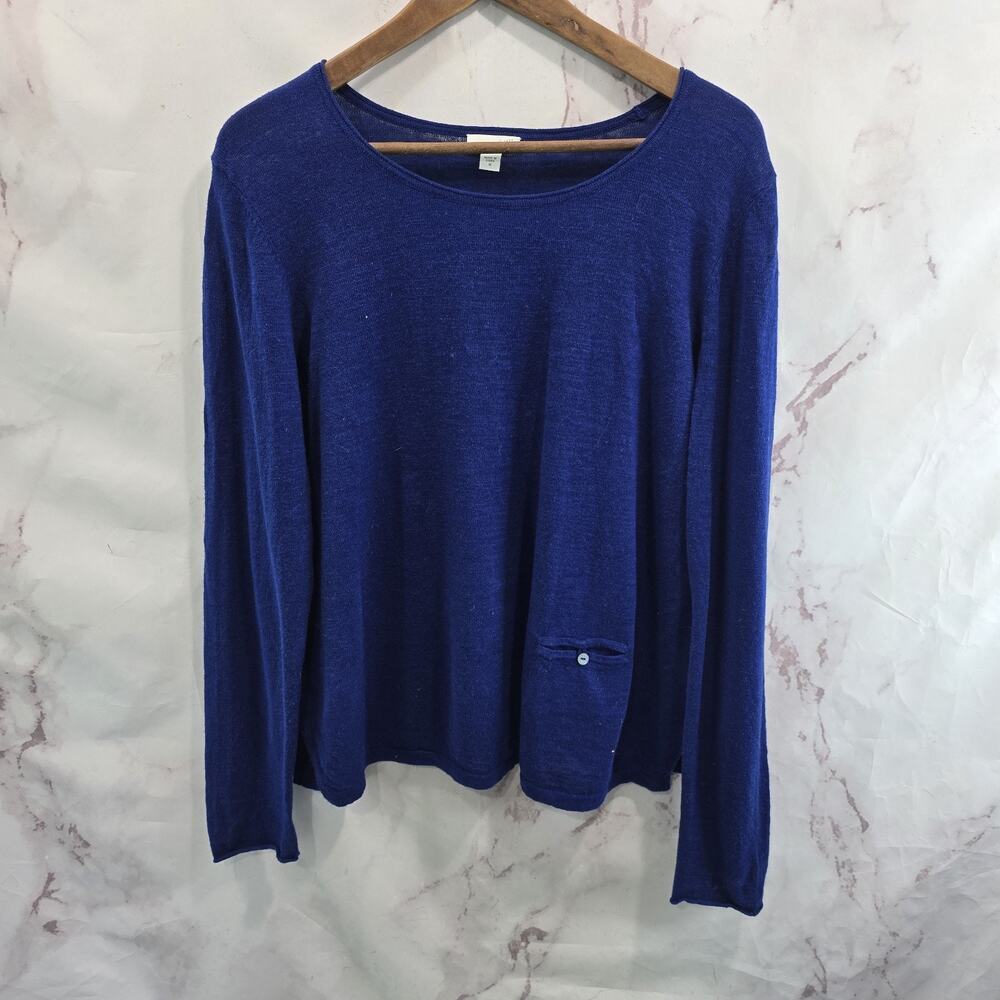 J Jill Sweater Womens Medium Blue Linen Lightweight Pocket Cover Up Royal Cobalt